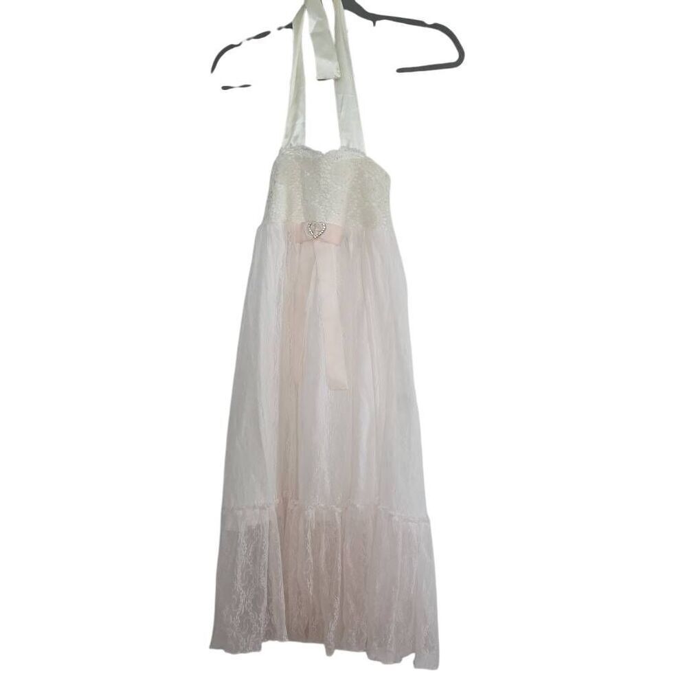 Dollcake Girl's Size 7 White Pink Halter Lace Country Garden Frock